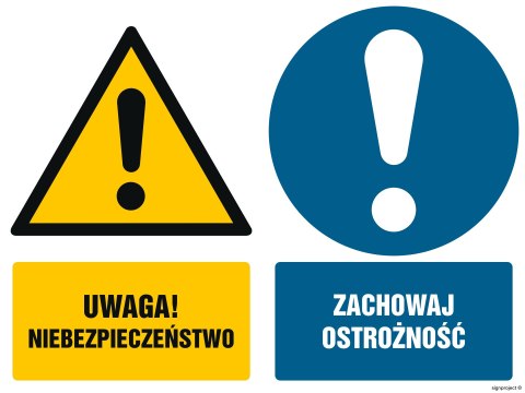 Znak GM017 Uwaga niebezpieczeństwo Zachowaj ostrożność, 300x225 mm, TS - Płyta TD fotoluminescencyjna