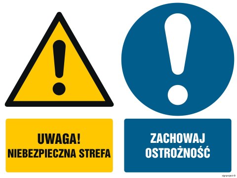 Znak GM018 Uwaga niebezpieczna strefa Zachowaj ostrożność, 200x150 mm, PS - Płyta 1 mm fotoluminescencyjna