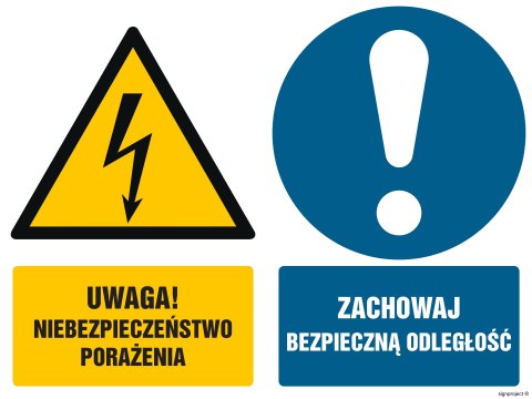 Znak GM019 Uwaga niebezpieczeństwo porażenia Zachowaj bezpieczną odległość, 200x150 mm, PN - Płyta 1 mm