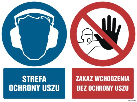 Znak GM029 Strefa ochrony uszu Zakaz wchodzenia bez ochrony uszu, 100x75 mm, TS - Płyta TD fotoluminescencyjna