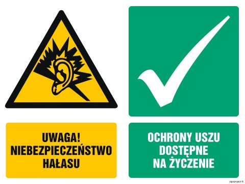 Znak GM031 Uwaga niebezpieczeństwo hałasu Ochrony uszu dostępne na życzenie, 200x150 mm, PS - Płyta 1 mm fotoluminescencyjna