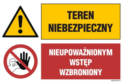 Znak GN002 Teren niebezpieczny Nieupoważnionym wstęp wzbroniony, 1050x700 mm, PS - Płyta 1 mm fotoluminescencyjna