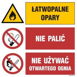 Znak GO003 Łatwopalne opary Nie palić Nie używać otwartego ognia, 1050x1050 mm, PN - Płyta 1 mm