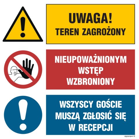 Znak GO005 Uwaga! Izolacja azbestowa Nie przeszkadzać Unikaj uszkodzenia, 150x150 mm, PN - Płyta 1 mm