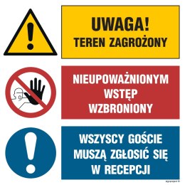 Znak GO005 Uwaga! Izolacja azbestowa Nie przeszkadzać Unikaj uszkodzenia, 450x450 mm, FN - Folia samoprzylepna