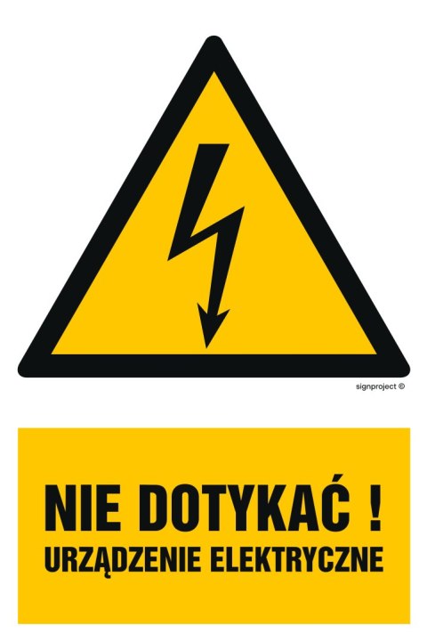 Znak HA001 Nie dotykać! Urządzenie elektryczne - opakowanie 10 sztuk, 50x75 mm, PN - Płyta 1 mm