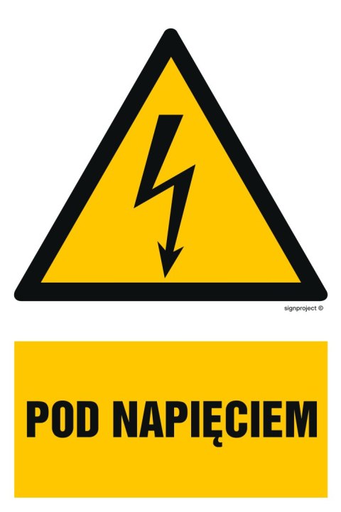 Znak HA008 Pod napięciem, 250x375 mm, FN - Folia samoprzylepna