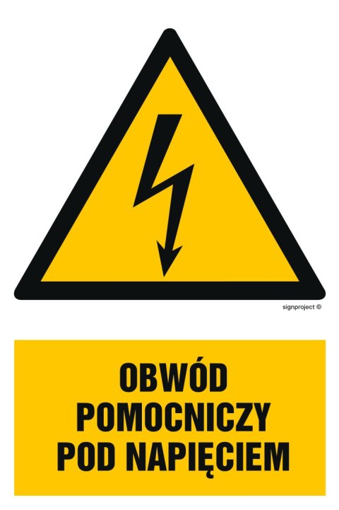 Znak HA010 Obwód pomocniczy pod napięciem - opakowanie 10 sztuk, 50x75 mm, PN - Płyta 1 mm