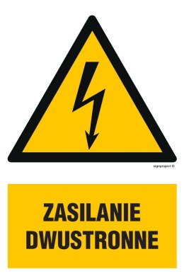 Znak HA017 Zasilanie dwustronne, 250x375 mm, PN - Płyta 1 mm