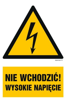 Znak HA026 Nie wchodzić wysokie napięcie, 250x375 mm, FN - Folia samoprzylepna