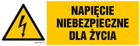 Znak HB002 Napięcie niebezpieczne dla życia, 300x100 mm, FN - Folia samoprzylepna