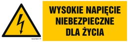 Znak HB004 Wysokie napięcie niebezpieczne dla życia, 300x100 mm, FN - Folia samoprzylepna