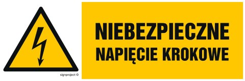 Znak HB014 Niebezpieczne napięcie krokowe, 200x67 mm, PN - Płyta 1 mm