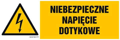 Znak HB015 Niebezpieczne napięcie dotykowe, 150x50 mm, FN - Folia samoprzylepna