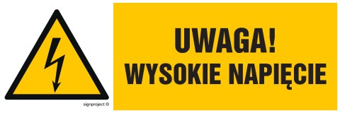 Znak HB016 Uwaga wysokie napięcie, 150x50 mm, FN - Folia samoprzylepna