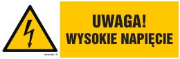 Znak HB016 Uwaga wysokie napięcie, 450x150 mm, PN - Płyta 1 mm