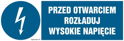 Znak HF006 Przed otwarciem rozładuj wysokie napięcie, 200x67 mm, PN - Płyta 1 mm