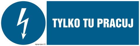 Znak HF009 Tylko tu pracuj, 200x67 mm, PN - Płyta 1 mm