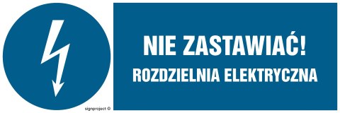 Znak HF021 Nie zastawiać! Rozdzielnia elektryczna - arkusz 8 naklejek - arkusz 8 naklejek, 100x33 mm, FN - Folia samoprzylepna