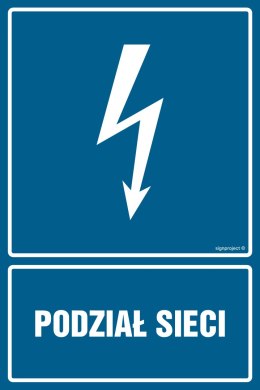 Znak HG002 Podział sieci, 200x300 mm, FN - Folia samoprzylepna