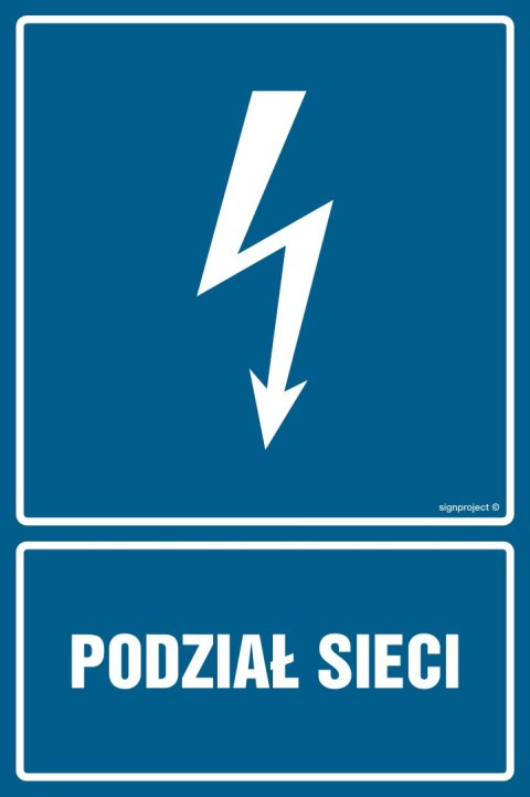 Znak HG002 Podział sieci, 250x375 mm, FN - Folia samoprzylepna