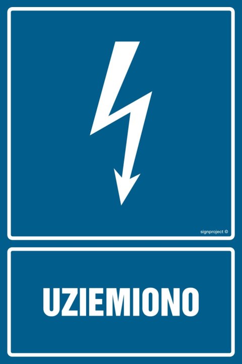 Znak HG003 Uziemiono - opakowanie 10 sztuk, 50x75 mm, PN - Płyta 1 mm