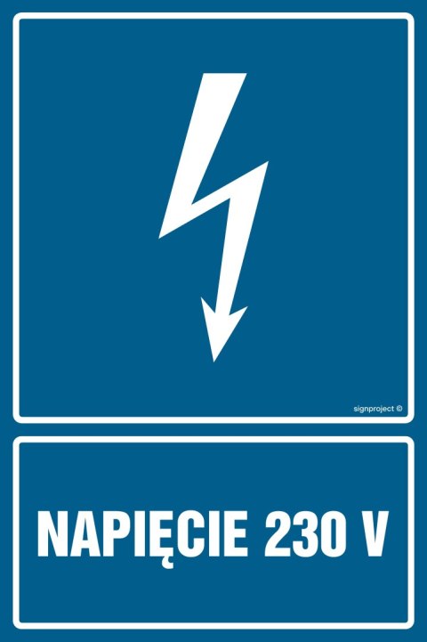 Znak HG008 Napięcie 230 V, 350x525 mm, PN - Płyta 1 mm