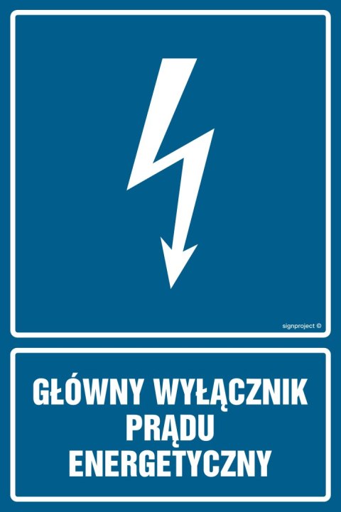 Znak HG015 Główny wyłącznik energetyczny prądu, 500x750 mm, PN - Płyta 1 mm