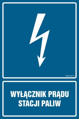 Znak HG020 Wyłącznik prądu stacji paliw, 200x300 mm, PN - Płyta 1 mm