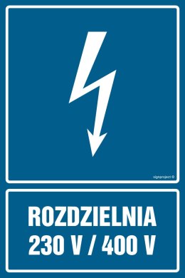 Znak HG027 Rozdzielnia 230V/440V, 100x150 mm, PN - Płyta 1 mm