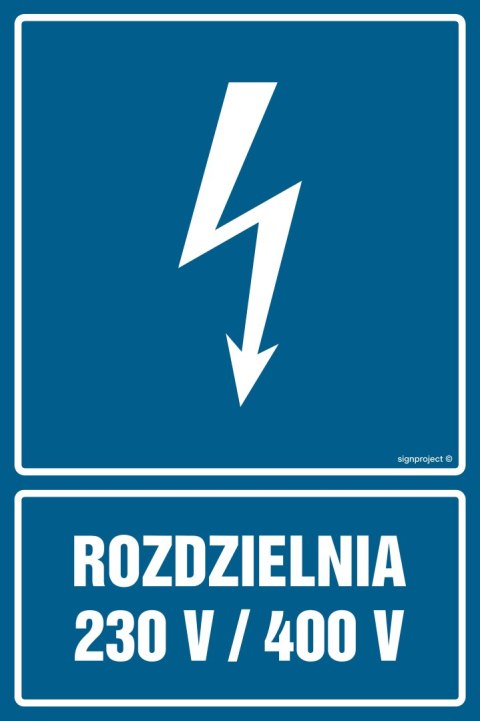 Znak HG027 Rozdzielnia 230V/440V, 250x375 mm, PN - Płyta 1 mm