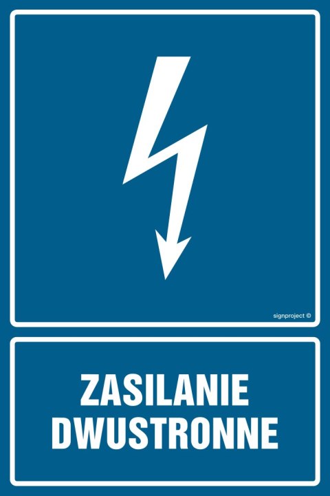 Znak HG030 Zasilanie dwustronne, 250x375 mm, PN - Płyta 1 mm