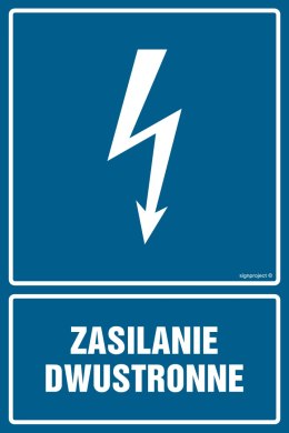 Znak HG030 Zasilanie dwustronne, 300x450 mm, PN - Płyta 1 mm