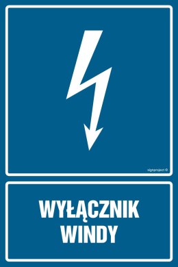 Znak HG037 Wyłącznik windy, 100x150 mm, FN - Folia samoprzylepna