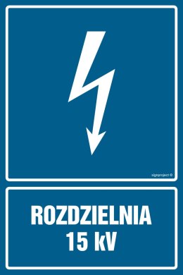 Znak HG039 Rozdzielnia 15 kV, 100x150 mm, FN - Folia samoprzylepna