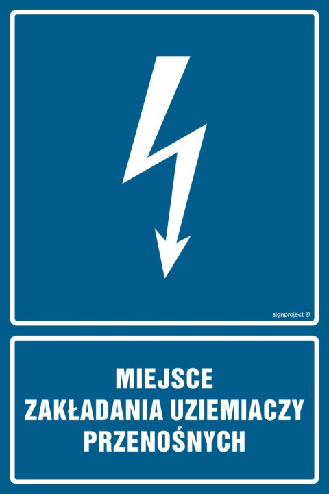 Znak HG041 Miejsce zakładania uziemiaczy przenośnych, 200x300 mm, FN - Folia samoprzylepna