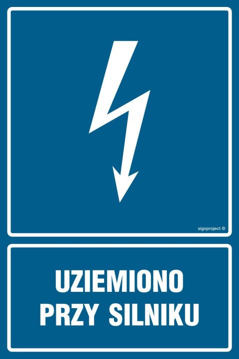 Znak HG046 Uziemiono przy silniku, 200x300 mm, PN - Płyta 1 mm