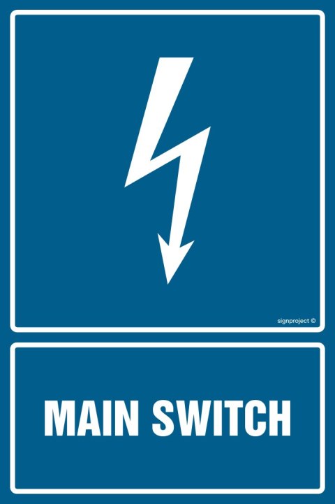 Znak HG056 Main switch - opakowanie 10 sztuk, 50x75 mm, PN - Płyta 1 mm