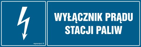 Znak HH020 Wyłącznik prądu stacji paliw, 150x50 mm, PN - Płyta 1 mm