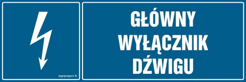 Znak HH023 Główny wyłącznik dźwigu, 150x50 mm, FN - Folia samoprzylepna