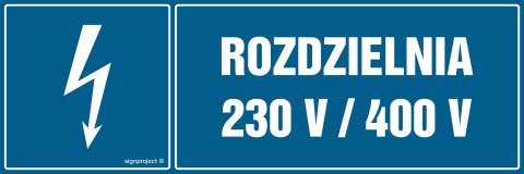 Znak HH028 Rozdzielnia 230 V/400 V, 200x67 mm, PN - Płyta 1 mm