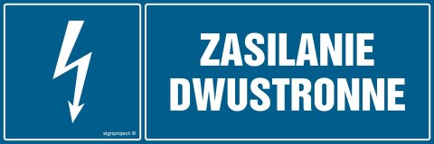 Znak HH031 Zasilanie dwustronne, 300x100 mm, PN - Płyta 1 mm