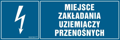 Znak HH044 Miejsce zakładania uziemiaczy przenośnych, 300x100 mm, FN - Folia samoprzylepna