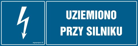 Znak HH050 Uziemiono przy silniku, 200x67 mm, FN - Folia samoprzylepna