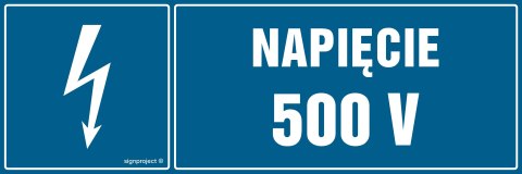 Znak HI002 Napięcie 500 V, 200x67 mm, FN - Folia samoprzylepna