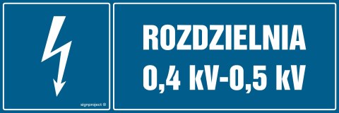 Znak HI007 Rozdzielnia 0.4 kV-0.5 kV, 200x67 mm, FN - Folia samoprzylepna