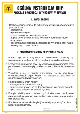 IAA18 Ogólna instrukcja BHP podczas produkcji wykrojów w szwalni, 245x350 mm, PN - Płyta 1 mm