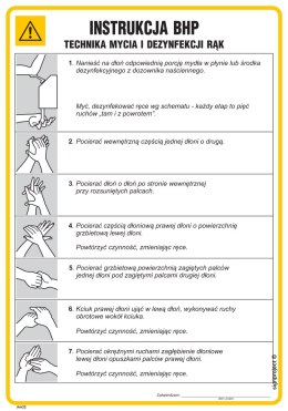 IAA22 Instrukcja BHP techniki mycia i dezynfekcji rąk, 245x350 mm, PN - Płyta 1 mm