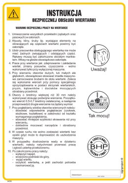 IAC03 Instrukcja bezpiecznej obsługi wiertarki, 245x350 mm, PN - Płyta 1 mm