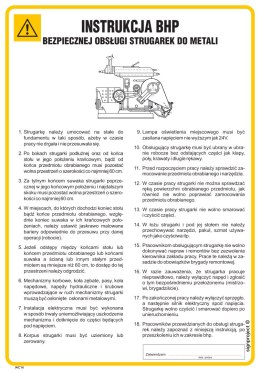 IAC14 Instrukcja BHP bezpiecznej obsługi strugarek do metali, 245x350 mm, FN - Folia samoprzylepna